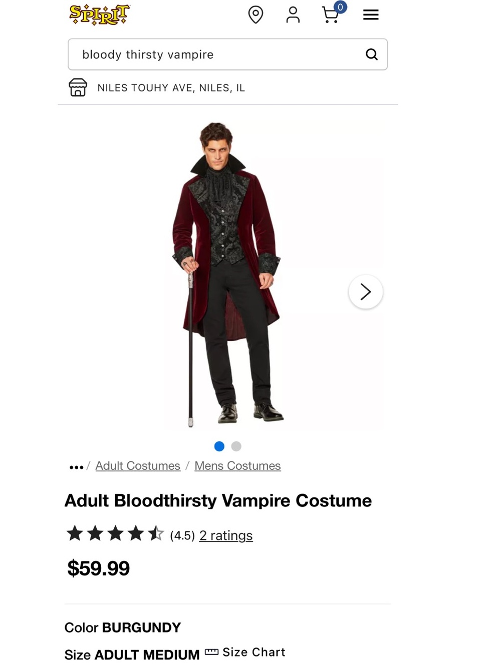 Spirit Men's Burgundy Velvet Vampire Pea Coat